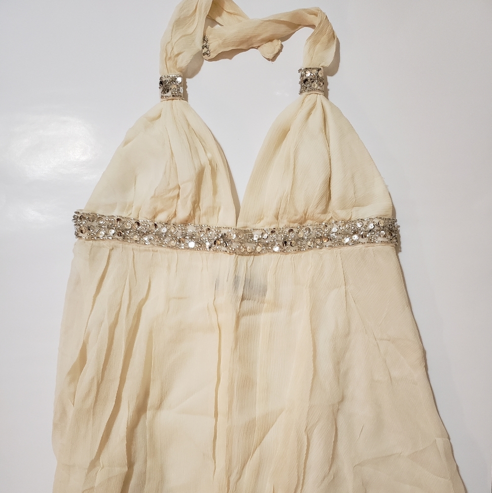 Cream sequin chiffon halter top (S) 2-4